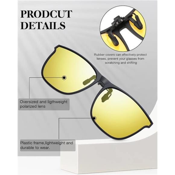 3 Pair Polarized Clip-on Sunglasses Large Anti-glare TR90 Frame Lightweigh - Picture 2 of 6